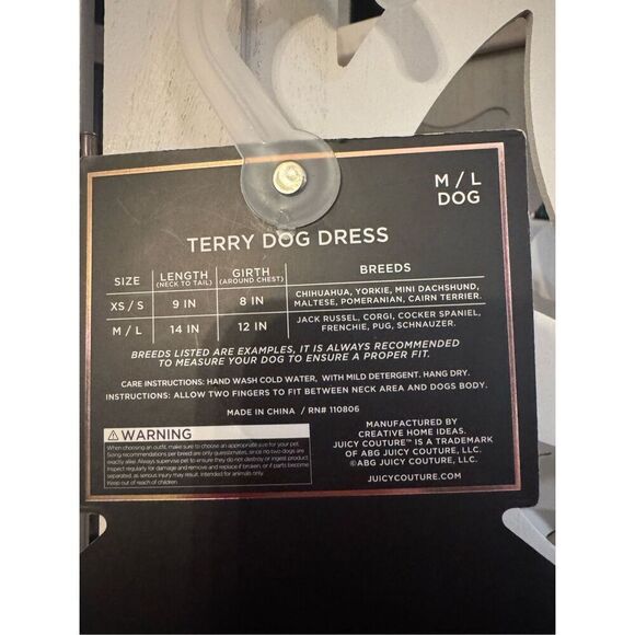 Juicy couture M/L terry velour bling  dog/cat pet clothes hoodie nwt rhinestone - Picture 3 of 3